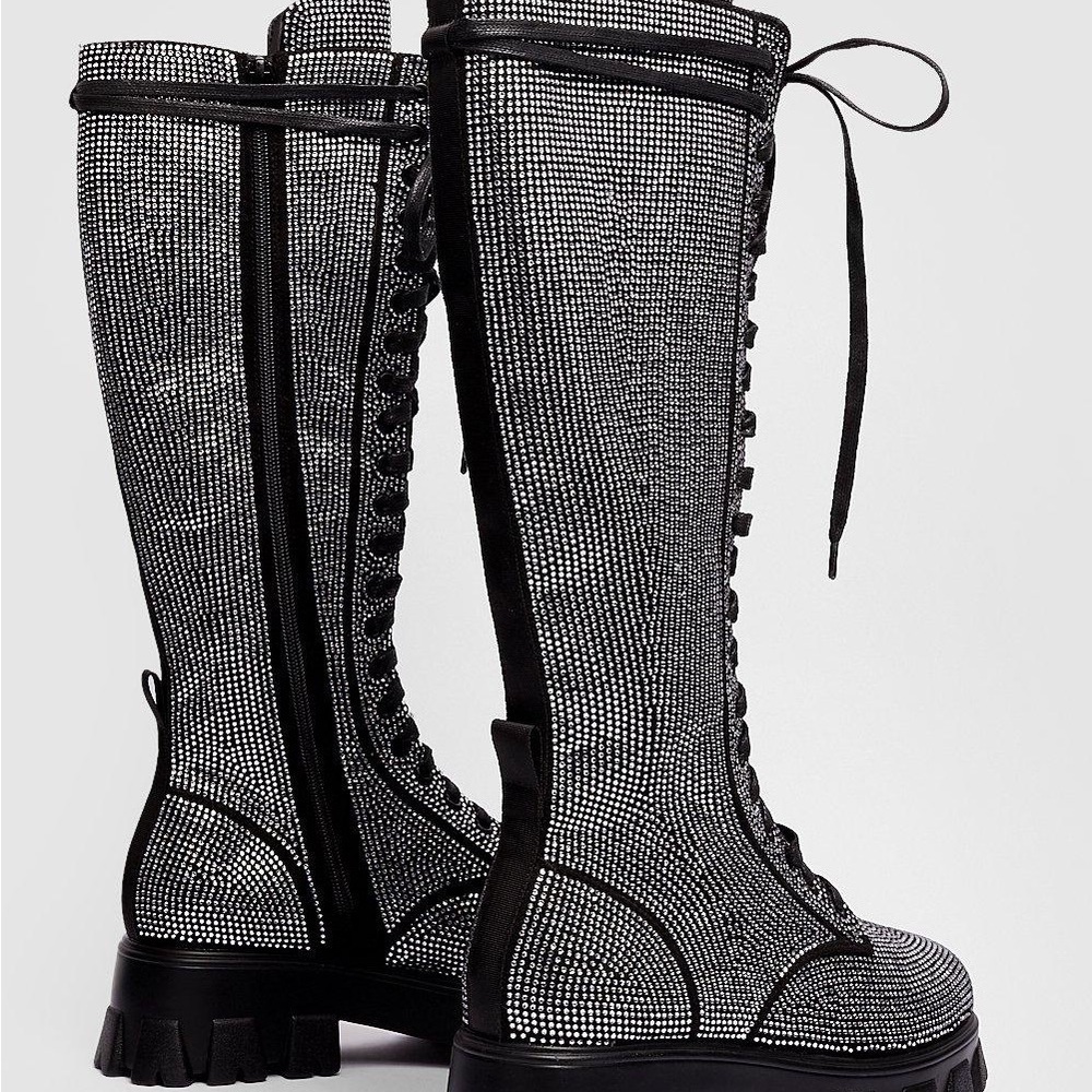 Nasty gal diamanté lace up combat boots - Picture 2 of 16